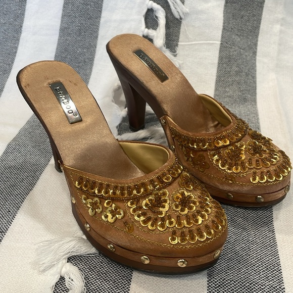 Vintage Y2K Bamboo SWING-12 Satin Beaded & Sequin Heels Clogs Size 6.5 - Picture 5 of 10